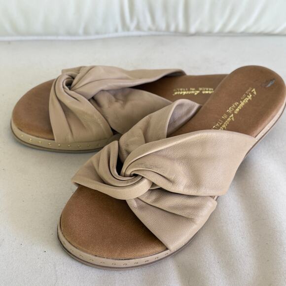 L'Artigiana Lucchese Leather Knot Slide Sandals 7 Tan Beige Comfort Italy - Picture 1 of 5